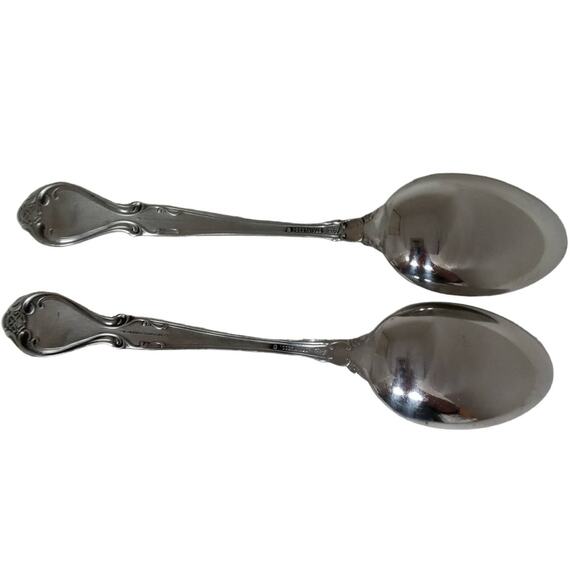 Vintage 2 Lyons Queens Fancy Serving Spoons Large Serve Ware Stainless Steel - Picture 8 of 10